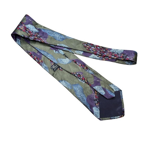 Zylos George Machado Vintage Men's Purple & Green Italian Silk Abstract Tie - Picture 5 of 5